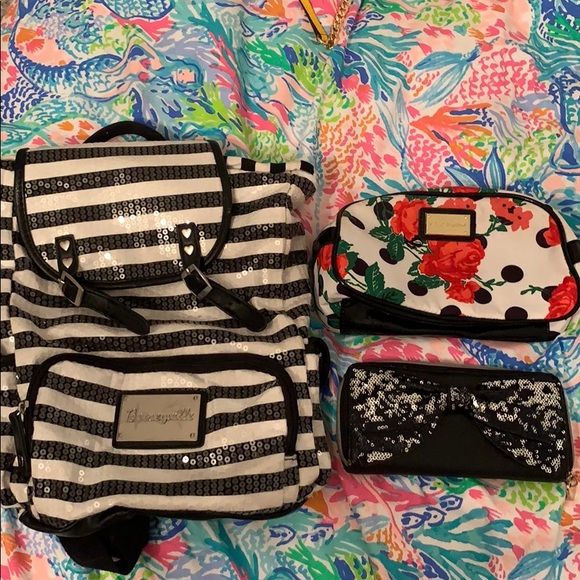Betsey Johnson Handbags - Betsey Johnson Backpack, Makeup Bag, & Wallet Set